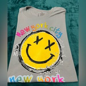 NWOT New York Gray  Shirt with Smiley Face Design